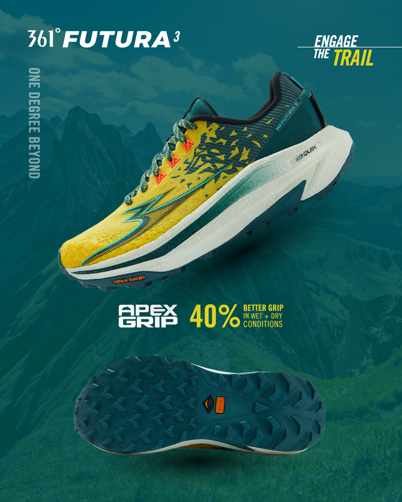 361 futura 3 men's trail running shoes with Apex Grip outsole