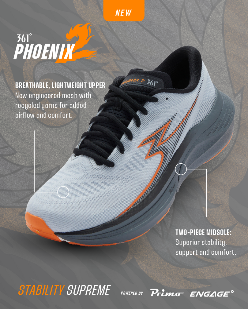 361 phoenix 2 men's stability running shoes grey/orange