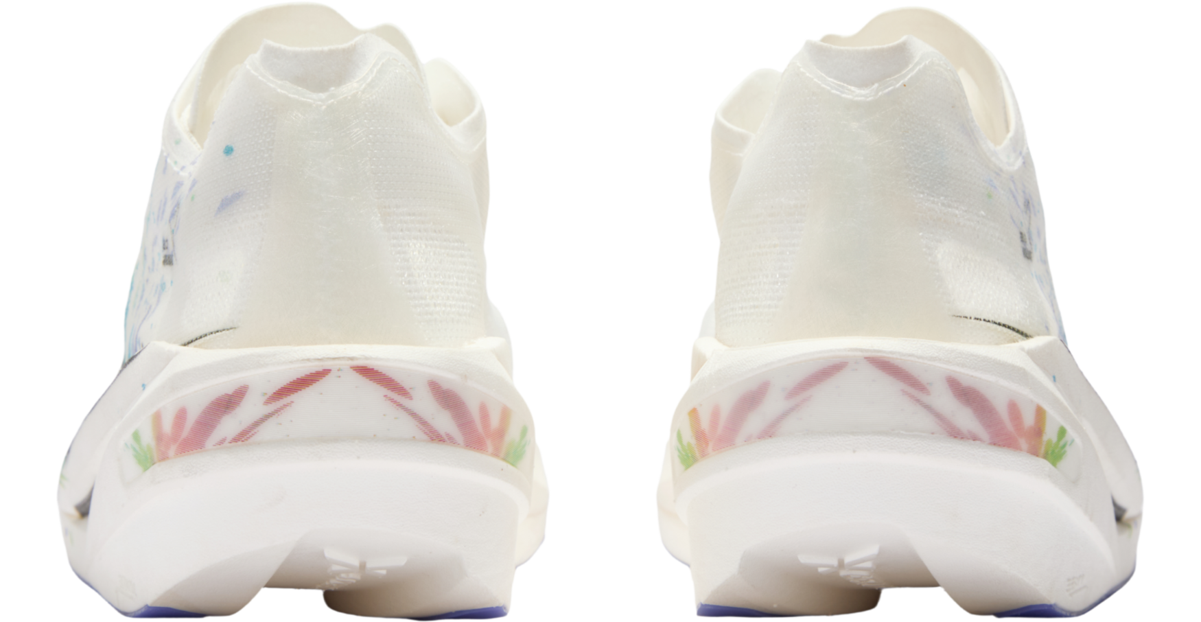 Rear view of the MIRO nude 2 racing flat showing the 33mm heel stack height and the minimalist 'Miro' bird logo on the collar.